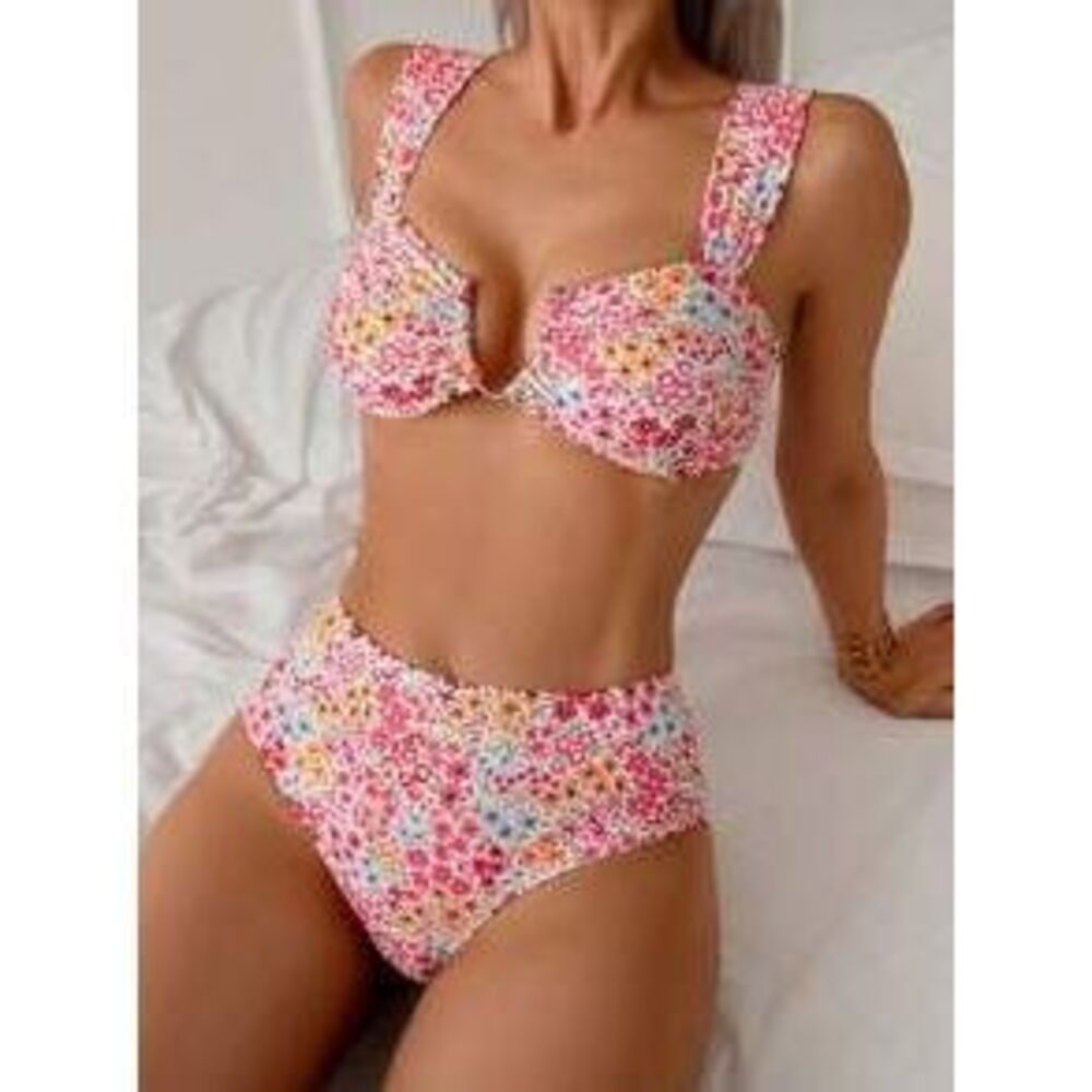 Swim Mod Spring Break Women Summer New Random Printed Multi-Color V-Neck Adjust…